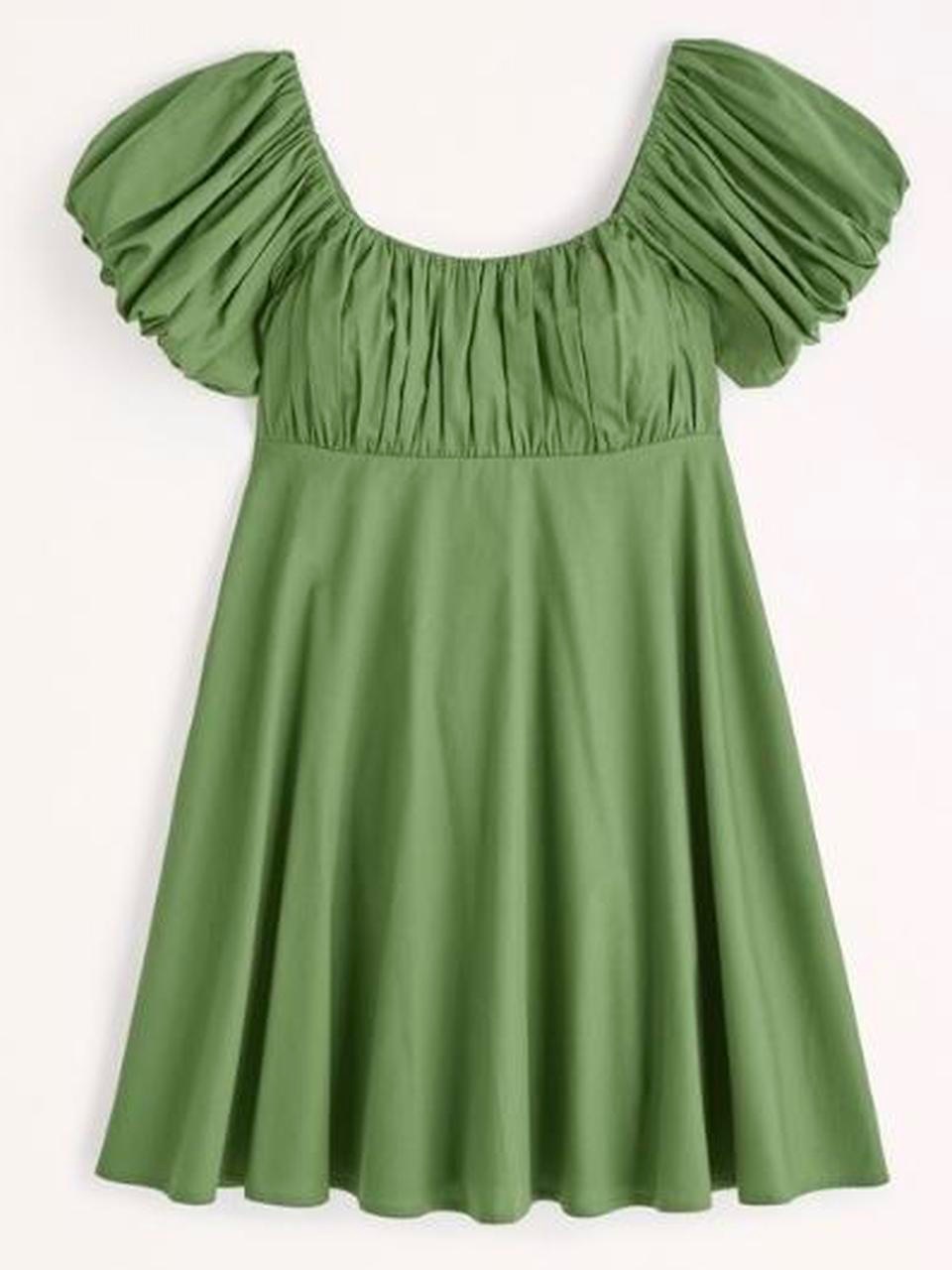 Abercrombie Green Ruched Puff Sleeve Mini Dress